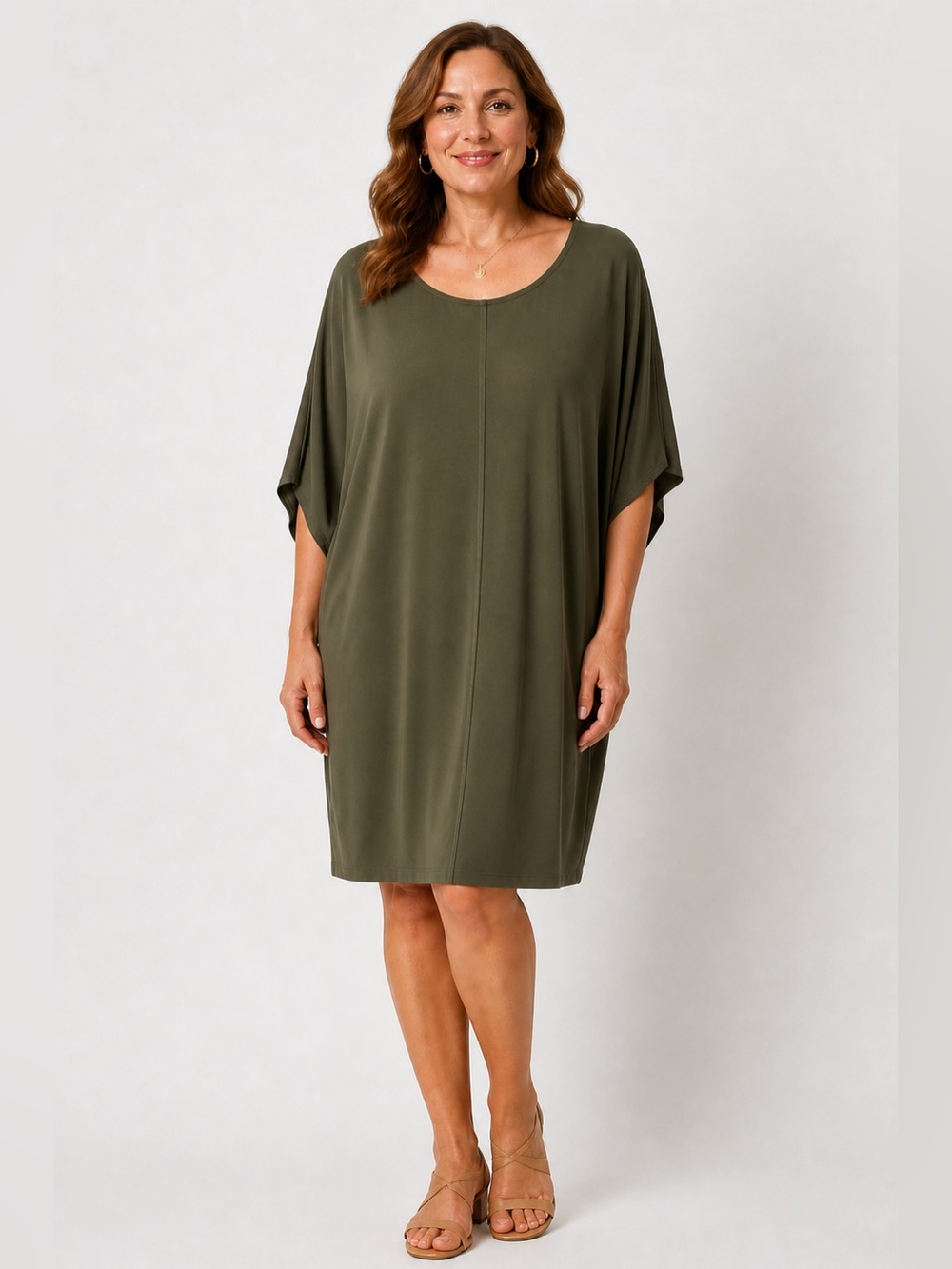 Madewell Womens Size Large Olive Green Viscose Casual Tunic Dress Dolman Sleeves